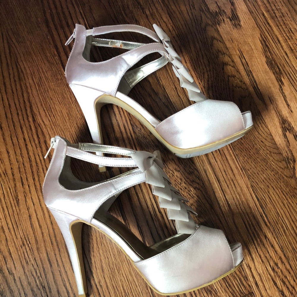 Kate Preston Champagne satin platform heels